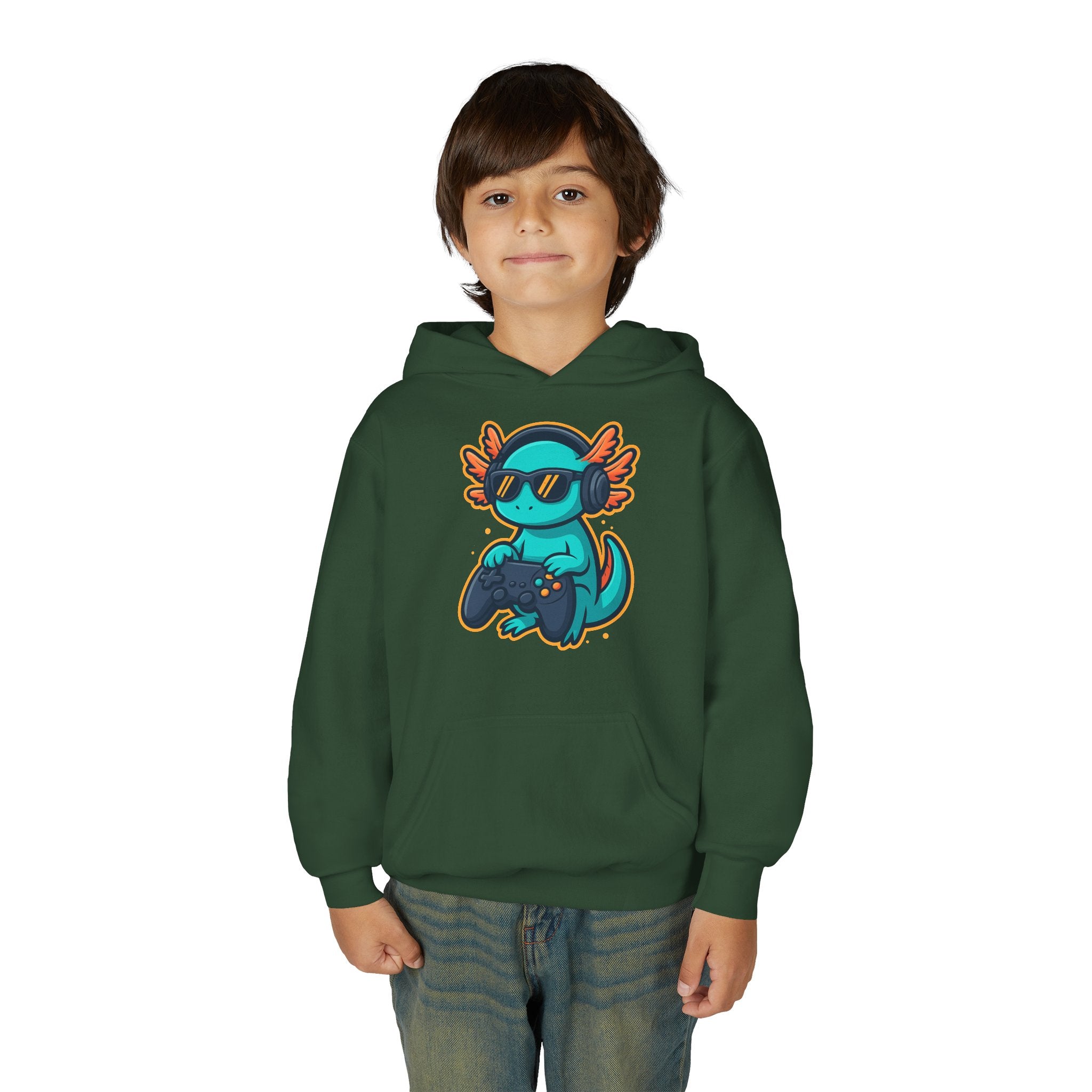 Axolotl Gamer Youth Hoodie — Cool Sunglasses Gaming Axolotl Pullover