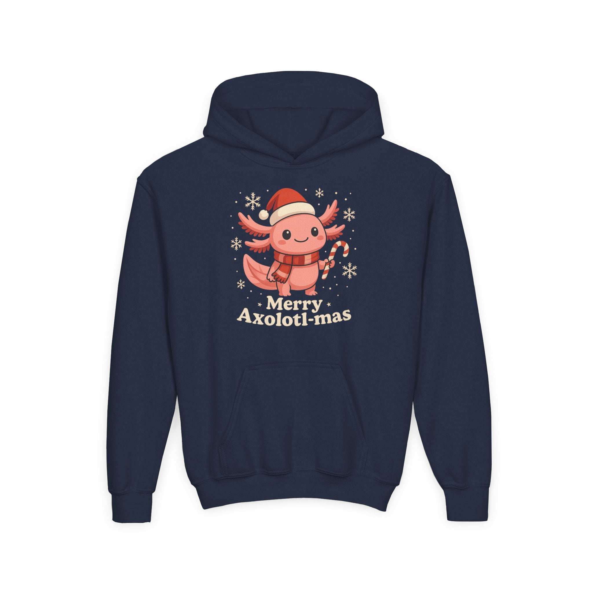 Merry Axolotl-mas Youth Hoodie — Cute Holiday Axolotl Christmas Sweatshirt