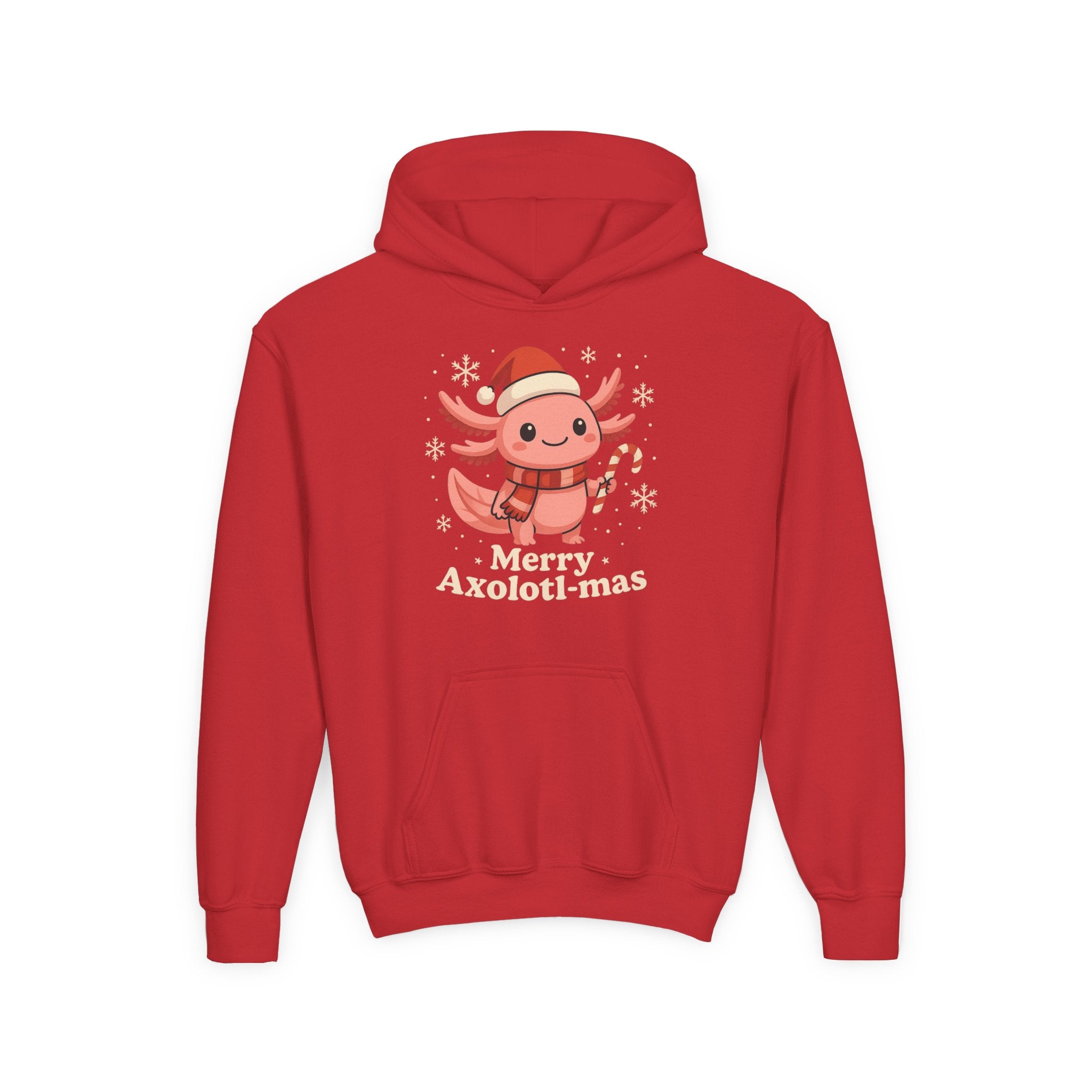 Merry Axolotl-mas Youth Hoodie — Cute Holiday Axolotl Christmas Sweatshirt