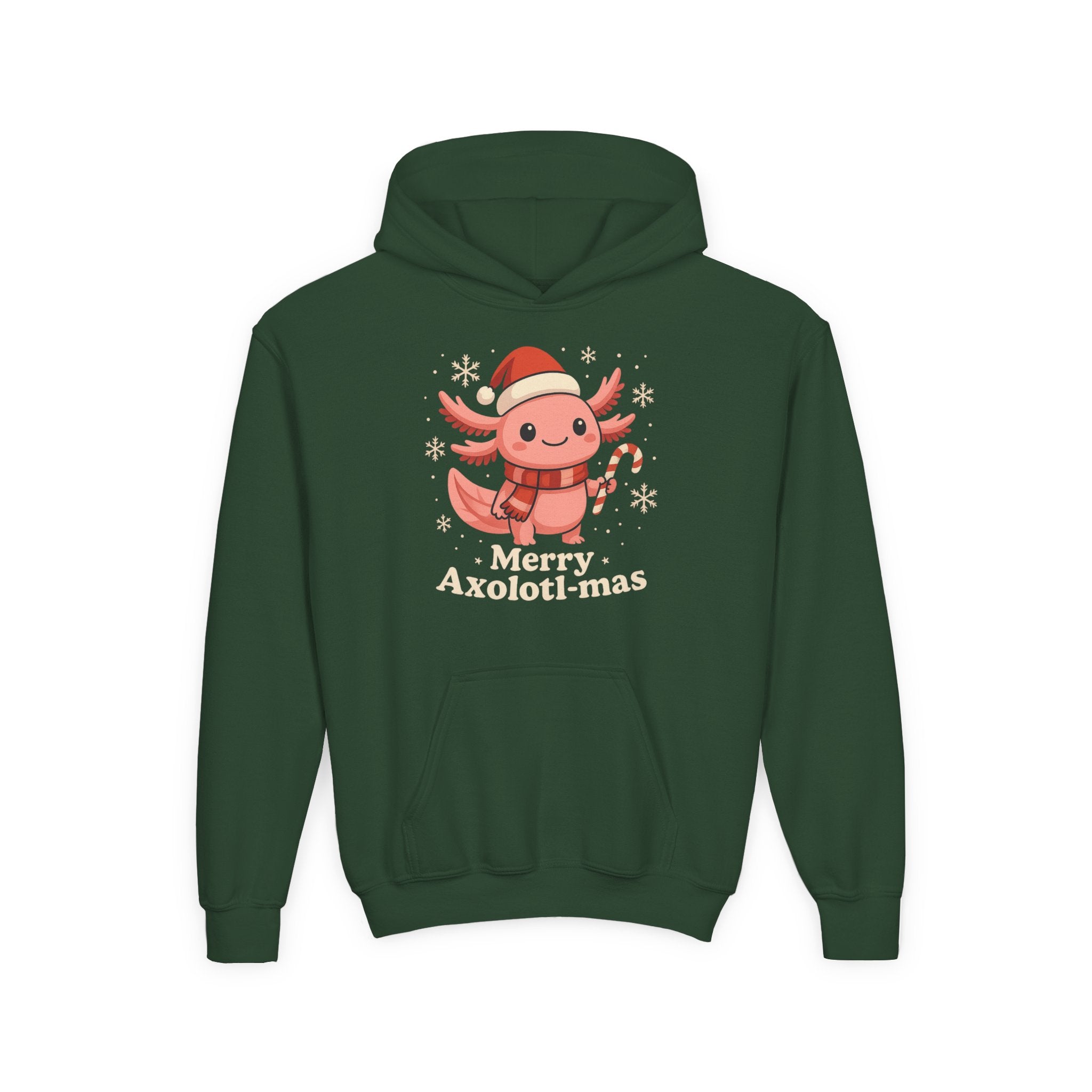 Merry Axolotl-mas Youth Hoodie — Cute Holiday Axolotl Christmas Sweatshirt