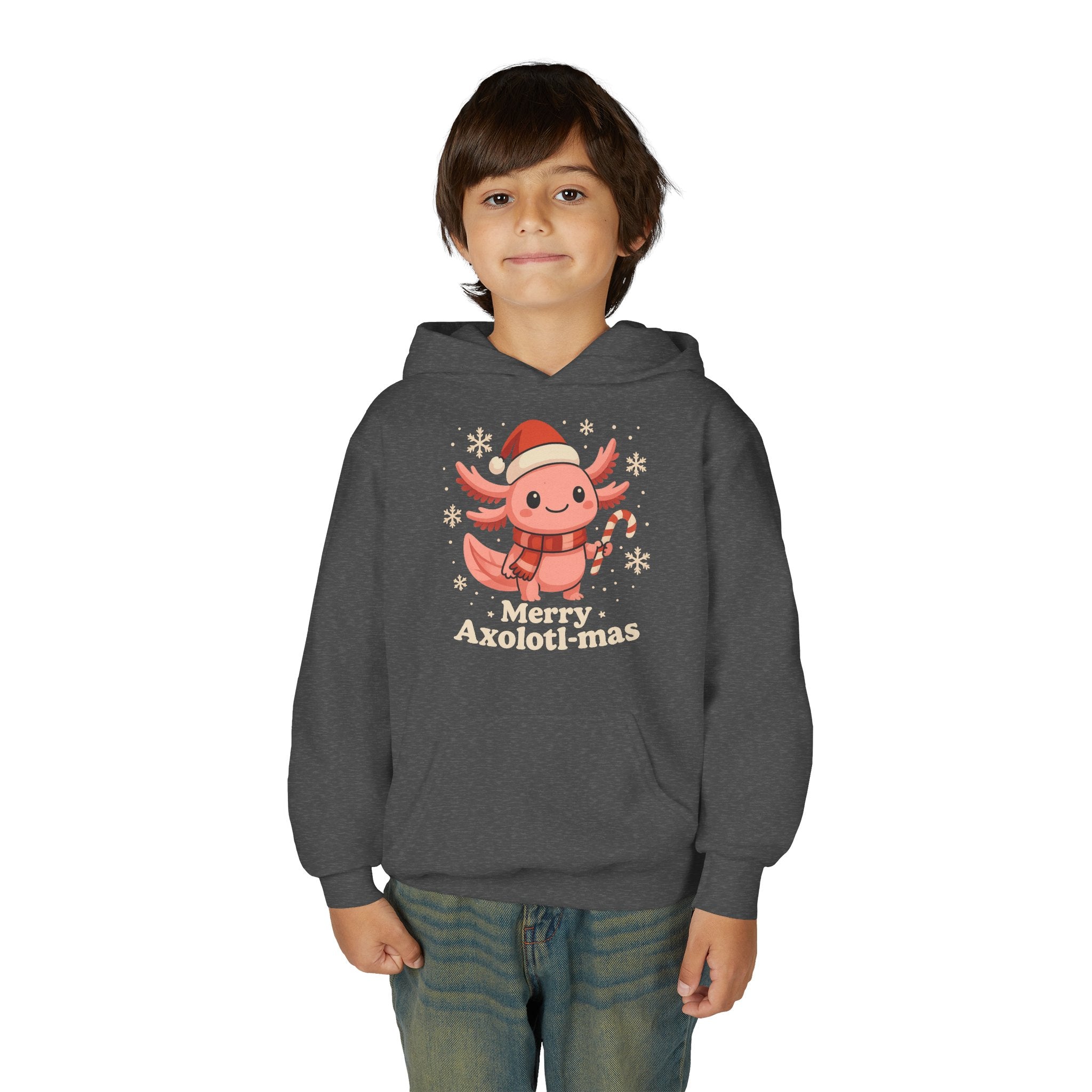 Merry Axolotl-mas Youth Hoodie — Cute Holiday Axolotl Christmas Sweatshirt