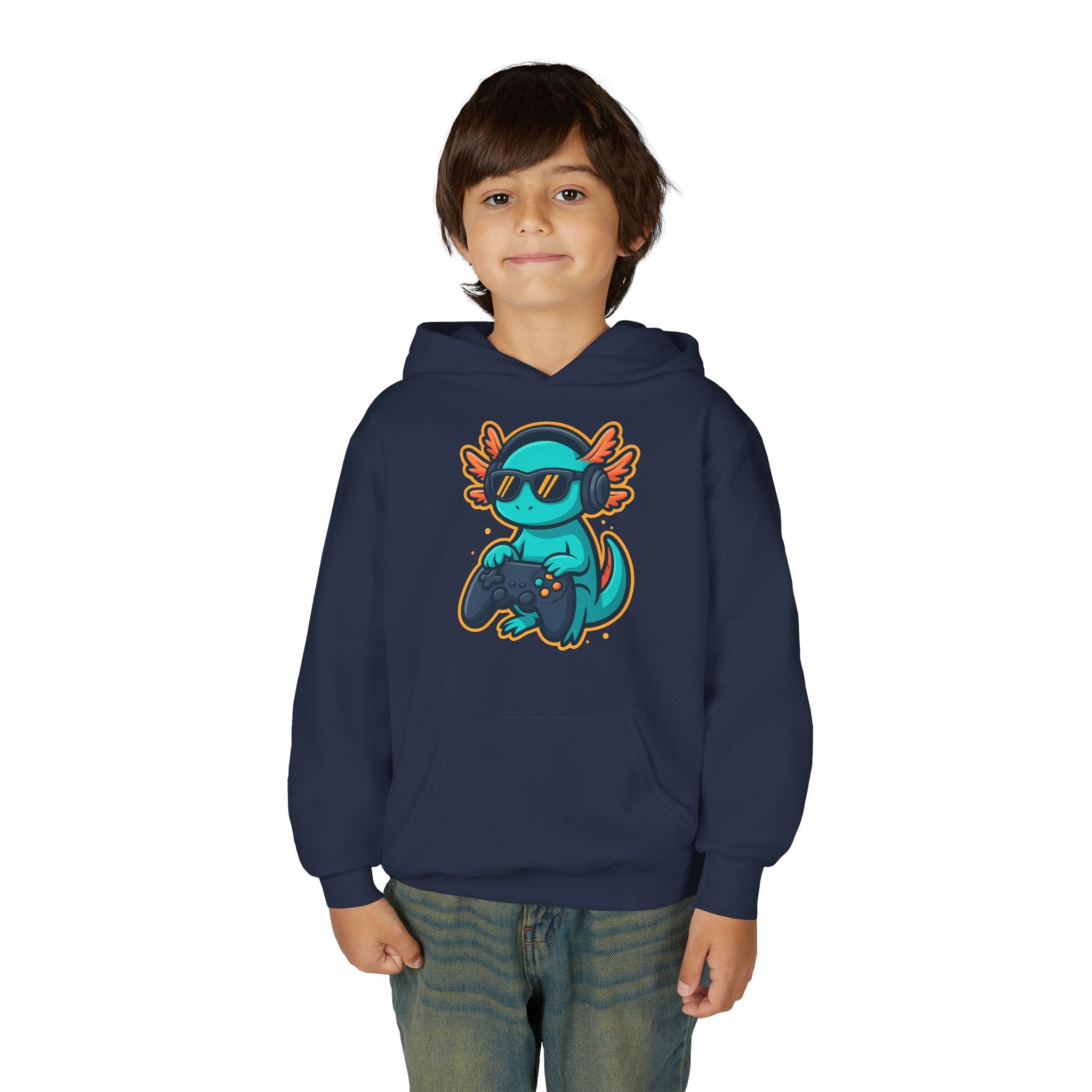 Axolotl Gamer Youth Hoodie — Cool Sunglasses Gaming Axolotl Pullover