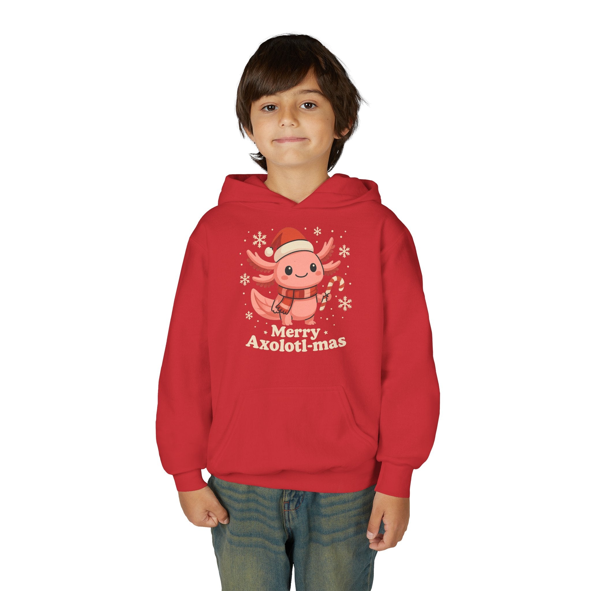 Merry Axolotl-mas Youth Hoodie — Cute Holiday Axolotl Christmas Sweatshirt