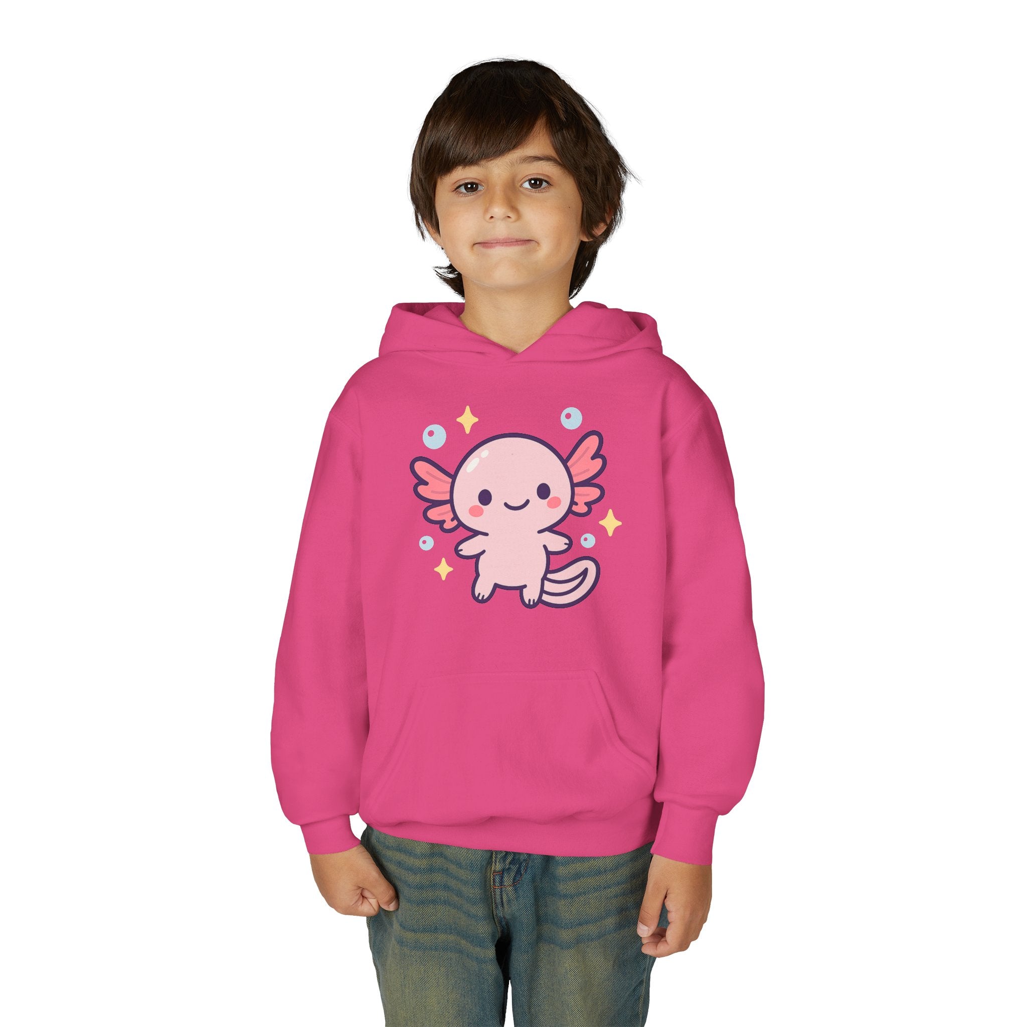 Kids Axolotl Hoodie — Cute Pink Axolotl Pullover for Children