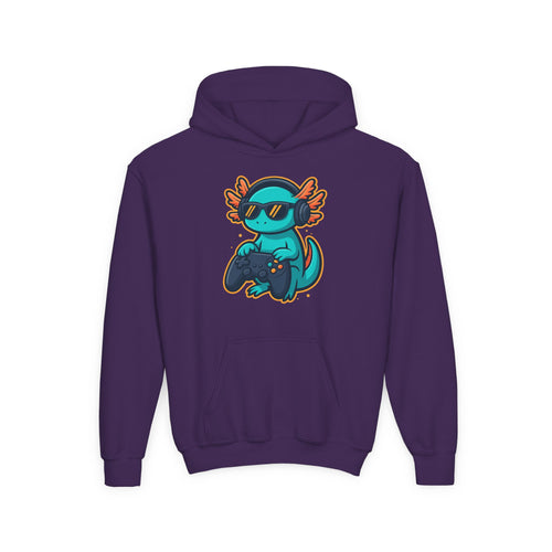 Axolotl Gamer Youth Hoodie — Cool Sunglasses Gaming Axolotl Pullover